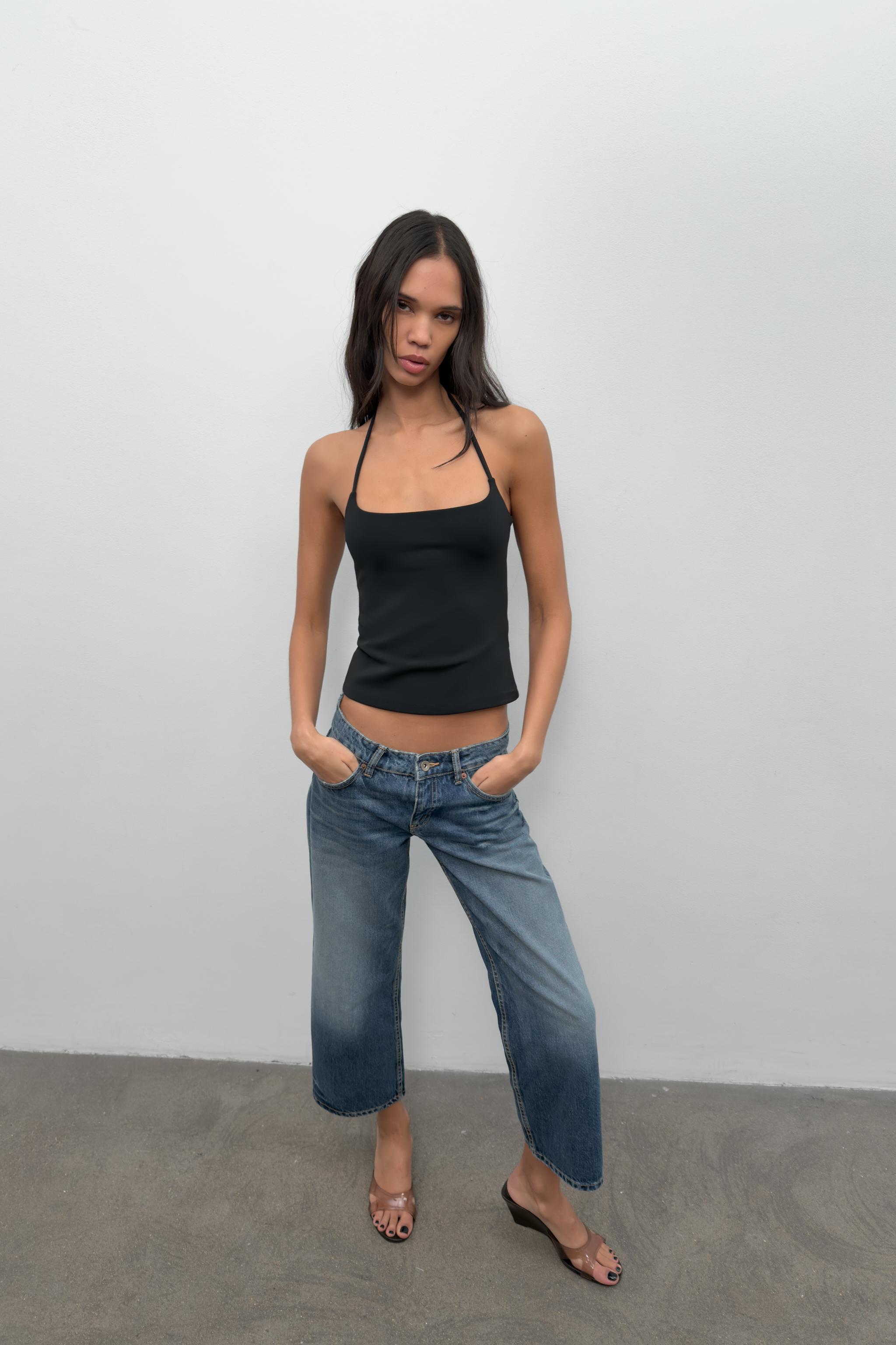 TRF LOW RISE CROPPED WIDE LEG JEANS